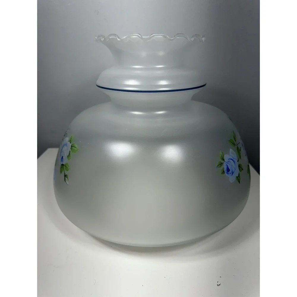 2 Piece Pair‎ Hurricane Lamp Shades Dome Blue Rose Aladdin Oil Electric